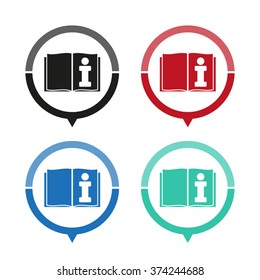 Open book - vector icon; map pointer;  message bubble