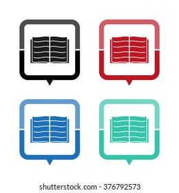 Open book - vector icon; map pointer;  message bubble