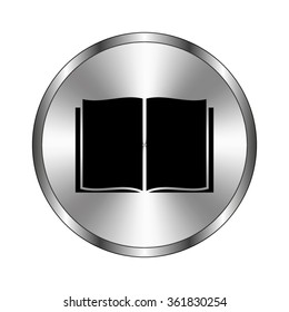 Open book - vector icon;  metal button