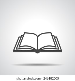 Open book vector icon on a grey background