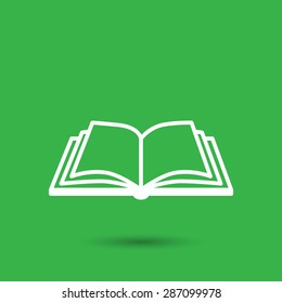 Open book vector icon on a green background