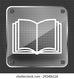 Open book vector icon on a metallic background