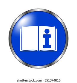 Open book - vector icon on the blue button