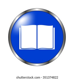 Open book - vector icon on the blue button