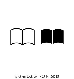 Open book vector icon. Read symbol. Magazine logo. Library sign. Web and application interface button. Isolated on white background.