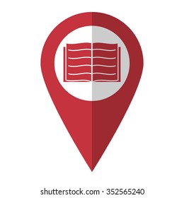 Open book - vector icon; red map  pointer