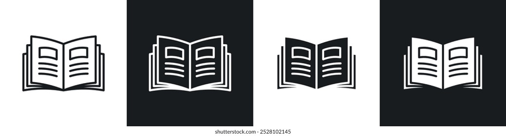 Icono de Vector de libro abierto en blanco y negro