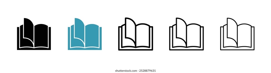 Open Book vector icon set in black and blue colors.