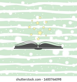 Open book vector icon with stars over it. Flat design. Open book logo. Vector Illustration