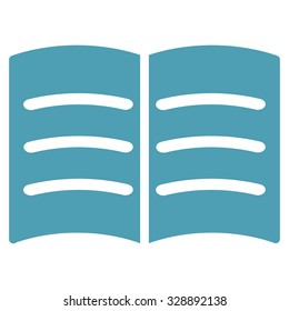Open Book vector icon. Style is flat symbol, cyan color, rounded angles, white background.
