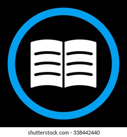 Open Book vector icon. Style is bicolor flat rounded symbol, blue and white colors, rounded angles, black background.