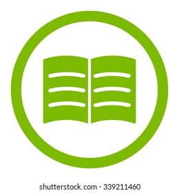 Open Book vector icon. Style is flat rounded symbol, eco green color, rounded angles, white background.