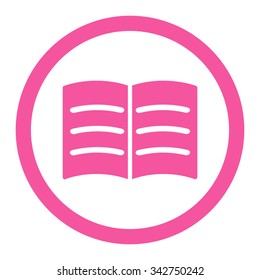 Open Book vector icon. Style is flat rounded symbol, pink color, rounded angles, white background.