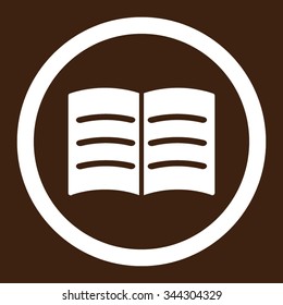 Open Book vector icon. Style is flat rounded symbol, white color, rounded angles, brown background.