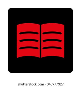 Open Book vector icon. Style is flat rounded square button, intensive red and black colors, white background.