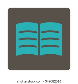 Open Book vector icon. Style is flat rounded square button, cyan and grey colors, white background.