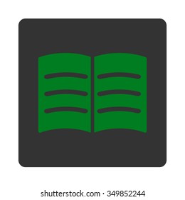 Open Book vector icon. Style is flat rounded square button, green and gray colors, white background.