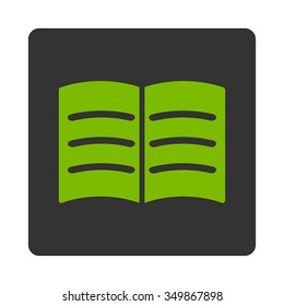 Open Book vector icon. Style is flat rounded square button, eco green and gray colors, white background.