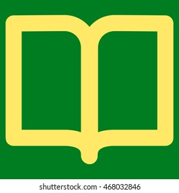 Open Book vector icon. Style is outline flat icon symbol, yellow color, green background.