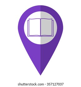 Open book - vector icon;  violet map pointer