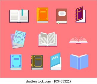 Open book vector icons. Study and knowledge, library and education, science and literature. 
