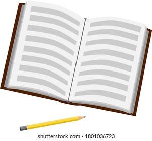 Open book. Vector illustration of a book or Notepad and pencil.