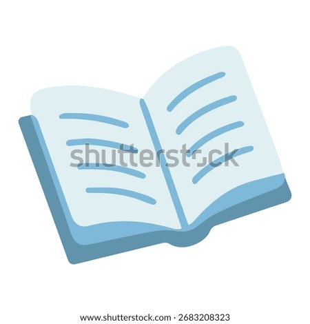 Open book vector illustration in pastel blue color. Flat book icon doodle