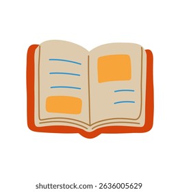Open book vector illustration, perfect for designs on education, literature, or libraries. Bright colors make it ideal for school and learning projects. Trendy, minimalist style.