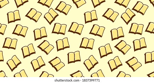 open book vector illustration seamless pattern with thin outline on brown background. hand drawn vector. doodle stationery for wallpaper, banner, cover, backdrop, wrapping paper and gift.