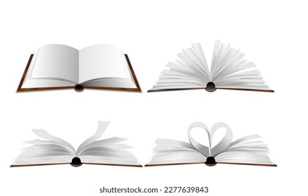 Open book vector illustration set with realistic design style isolated on white background. International book day theme. EPS10
