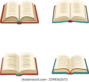 Open Book Vector Illustration Set on White Background.