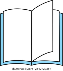 Open Book Vector Illustration with Turning Page and Blue Cover for Education, Reading, Library, and Learning Designs