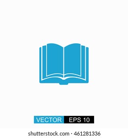 Open book vector. Isolated blue icon on white background.