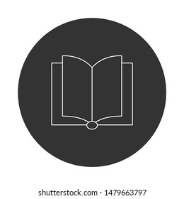 Open book vector sign. Book icon. Line book icon. Linear flat symbol. Magazine icon. Notebook sign. Document sign. EPS 10 sign. Round icon design