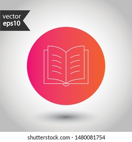 Open book vector sign. Book icon. Line book icon. Linear flat symbol. Magazine icon. Notebook sign. Document sign. EPS 10 sign. Round icon design