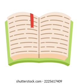 Abrir libro.Vista superior. Diario o bloc de notas.Leer académicamente aprender.Leer un libro enorme abierto.Aislado sobre fondo blanco.Ilustración plana vectorial.