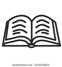 An open book with visible lines representing text, symbolizing reading or knowledge.