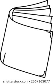 An open book with visible pages in a clean line drawing style. The illustration shows a book with a simple outline and curved pages. Cartoon vector illustration.