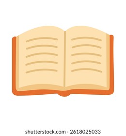 Abra el libro con páginas y líneas visibles. Linda Ilustración vectorial plana de estilo de dibujos animados, ideal para la educación, la lectura o temas relacionados con la escuela.
