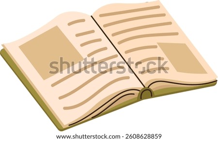 An open book with visible text lines and geometric shapes in a simple cartoon style. The illustration depicts a book spread with lines and rectangles, emphasizing a clean and minimalistic look
