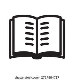 an open book with visible text on its pages. The book is illustrated in a simple, line-art style, showing two pages filled with horizontal lines of text. The book appears to be resting flat, and the pages are slightly curved, indicating it is open and ready for reading.