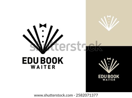 open book with waiter logo. education food restaurant symbol vector design