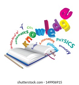 Open book, from which emerge the knowledge of the natural sciences and the humanities.