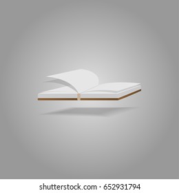 Open book with white lined pages, vector illustration.