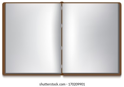 Open book with white pages and brown cover isolated over white, VECTOR 