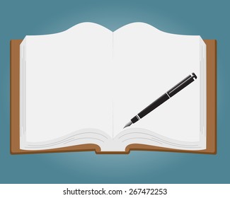 Open book with white pages and pen.Vector Illustration