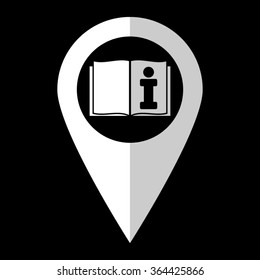 Open book - white vector icon;  map pointer