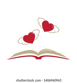 open book and winged hearts