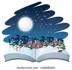 Open book winter outdoor theme illustration