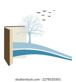 open book with winter tree